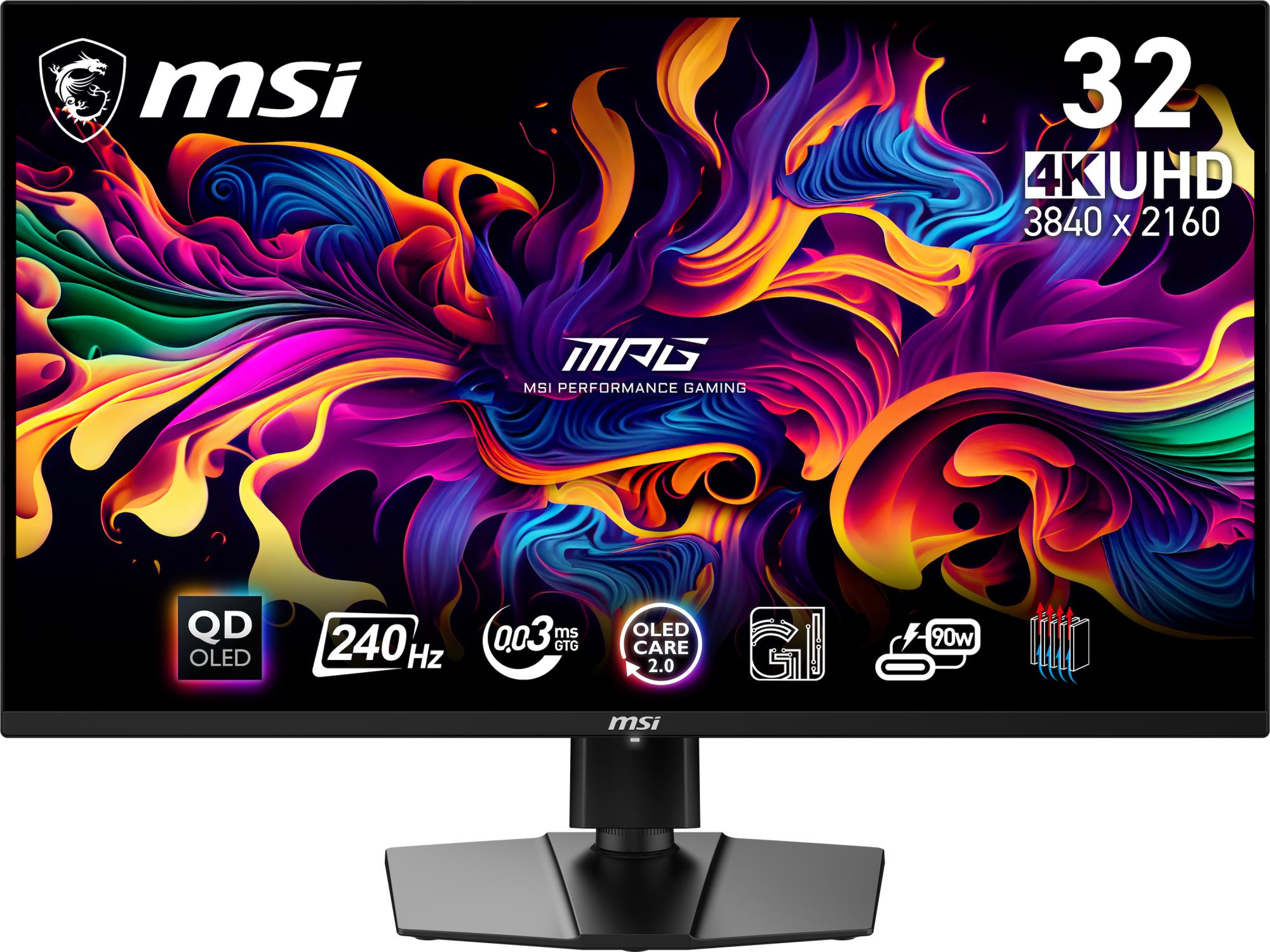 Monitor|MSI|31.5"|Gaming/4K|Panel QD-OLED|3840x2160|16:9|Matte|0.03 ms|Swivel|Pivot|Height adjustable|Tilt|Colour Black|MPG321URXQD-OLED